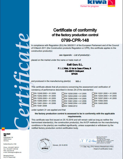 Certificate of conformity of the factory production control